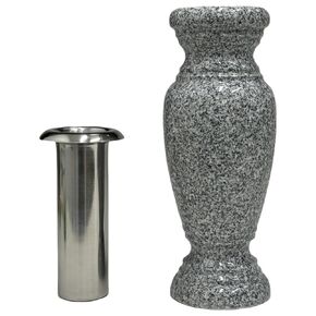 Memorial Cemetery Flower Vase - Real Granite (Grey Granite), with Stainless Steel Inner, Grave Marker, Decorations for Gravesite, Headstone Flowers Holder, Garden Lawn & Yard (5.5x5.5x9)