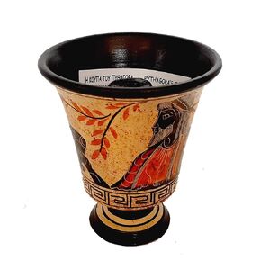 Pythagorean cup,Greedy Cup 11cm,Yellow background,Shows Pythagoras
