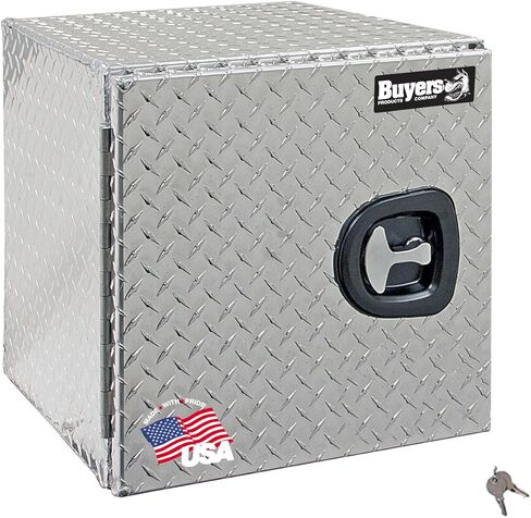 Buyers Products 1705200 Aluminum Diamond Tread Underbody Truck Tool Box With Barn Door Closure, 18 x 18 x 24 Inch, Made in the USA, Silver Contractor Truck Box for Storage & Organization in Saudi Arabia