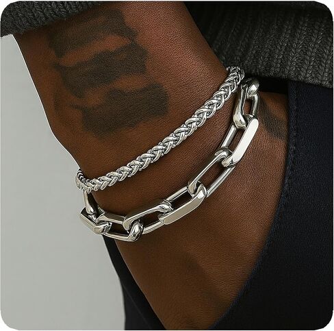 Gold Bracelets for Men Set, Adjustable Gold Bracelet Stack Waterproof Stainless Steel Gold Jewelry as Halloween Gifts for Boyfriend Dad and Son Pulseras Para Hombres in Kuwait