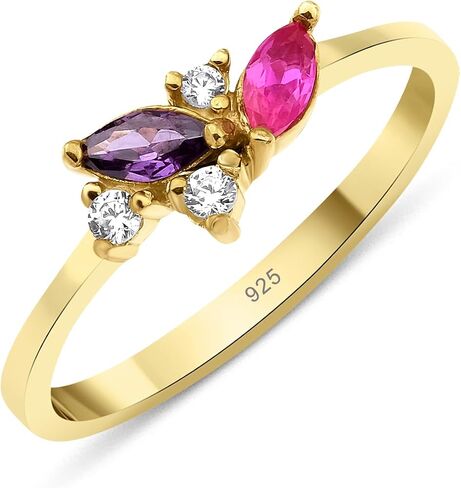 1-4 Marquise Birthstones خاتم فريد من نوعه ، هدية الحد الأدنى ، خاتم الأسرة المصنوع يدويًا ، حلقة مخصصة للذهب الفضي ، هدية مخصصة ، هدية يوم الأم ، حلقة فضية من الذهب 14K و 925 كيلو بايت (2 مويردستون) in Kuwait