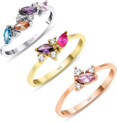 1-4 Marquise Birthstones خاتم فريد من نوعه ، هدية الحد الأدنى ، خاتم الأسرة المصنوع يدويًا ، حلقة مخصصة للذهب الفضي ، هدية مخصصة ، هدية يوم الأم ، حلقة فضية من الذهب 14K و 925 كيلو بايت (2 مويردستون) in Kuwait