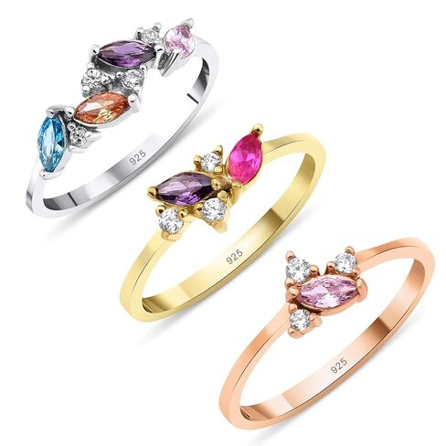 1-4 Marquise Birthstones Unique Ring, Minimalist Gift, Handmade Family Ring, Gold Silver Custom Ring, Personalized Gift, Mothers Day Gift, 14K gold & 925K Silver Ring (2 birthstones) in Kuwait