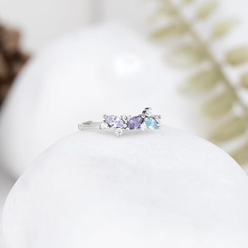 1-4 Marquise Birthstones خاتم فريد من نوعه ، هدية الحد الأدنى ، خاتم الأسرة المصنوع يدويًا ، حلقة مخصصة للذهب الفضي ، هدية مخصصة ، هدية يوم الأم ، حلقة فضية من الذهب 14K و 925 كيلو بايت (2 مويردستون) in Kuwait