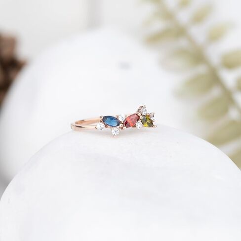 1-4 Marquise Birthstones Unique Ring, Minimalist Gift, Handmade Family Ring, Gold Silver Custom Ring, Personalized Gift, Mothers Day Gift, 14K gold & 925K Silver Ring (2 birthstones) in Kuwait
