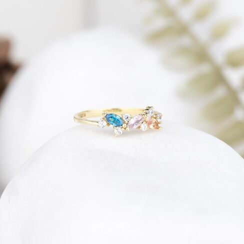 1-4 Marquise Birthstones Unique Ring, Minimalist Gift, Handmade Family Ring, Gold Silver Custom Ring, Personalized Gift, Mothers Day Gift, 14K gold & 925K Silver Ring (2 birthstones) in Kuwait