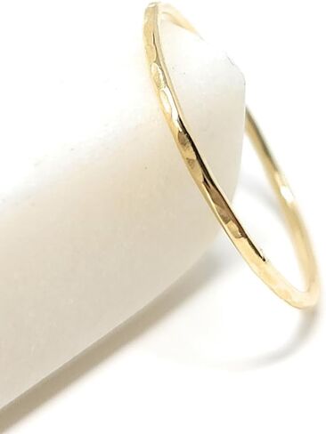 Hammered 10k Solid Gold Stacking Ring - 1mm - Delicate Ring, Dainty, Hammered Finish (yellow-gold, 9) in Saudi Arabia