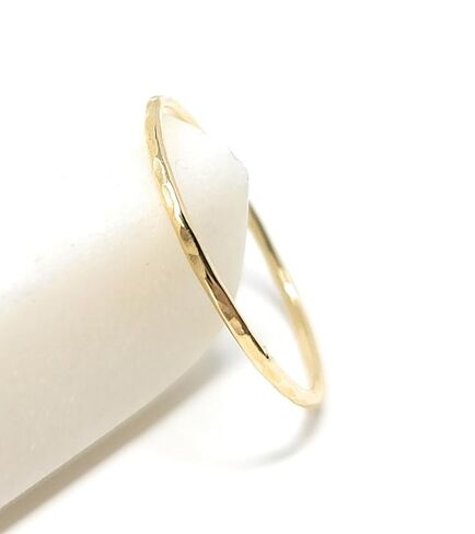 Hammered 10k Solid Gold Stacking Ring - 1mm - Delicate Ring, Dainty, Hammered Finish (yellow-gold, 9) in Kuwait