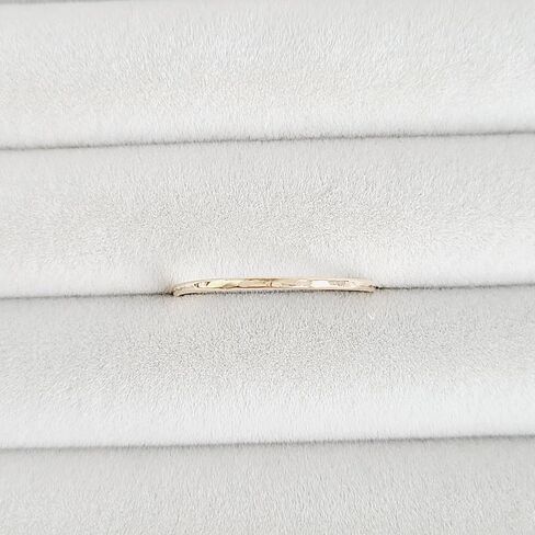 Hammered 10k Solid Gold Stacking Ring - 1mm - Delicate Ring, Dainty, Hammered Finish (yellow-gold, 9) in Kuwait