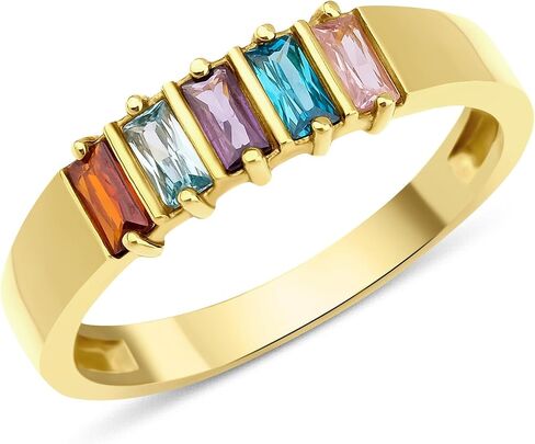 1-7 selectable Baguette Birthstones Unique Ring, Minimalist Gift, Handmade Family Ring, Gold Silver Custom Ring, Personalized Gift, Mothers Day Gift, 14K gold & 925K Silver Ring (5 Birthstones) in Saudi Arabia
