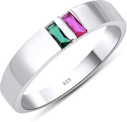 1-6 Baguette Baguette Birthstones خاتم فريد من نوعه ، هدية الحد الأدنى ، خاتم الأسرة المصنوع يدويًا ، حلقة مخصصة للذهب الفضي ، هدية مخصصة ، هدية يوم الأم ، الذهب 14K و 925 كيلو فضي in Kuwait