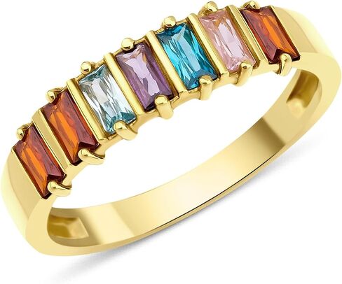 1-7 selectable Baguette Birthstones Unique Ring, Minimalist Gift, Handmade Family Ring, Gold Silver Custom Ring, Personalized Gift, Mothers Day Gift, 14K gold & 925K Silver Ring (5 Birthstones) in Saudi Arabia