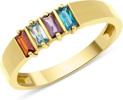 1-7 selectable Baguette Birthstones Unique Ring, Minimalist Gift, Handmade Family Ring, Gold Silver Custom Ring, Personalized Gift, Mothers Day Gift, 14K gold & 925K Silver Ring (5 Birthstones) in Saudi Arabia