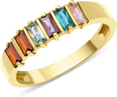 1-7 selectable Baguette Birthstones Unique Ring, Minimalist Gift, Handmade Family Ring, Gold Silver Custom Ring, Personalized Gift, Mothers Day Gift, 14K gold & 925K Silver Ring (5 Birthstones) in Saudi Arabia