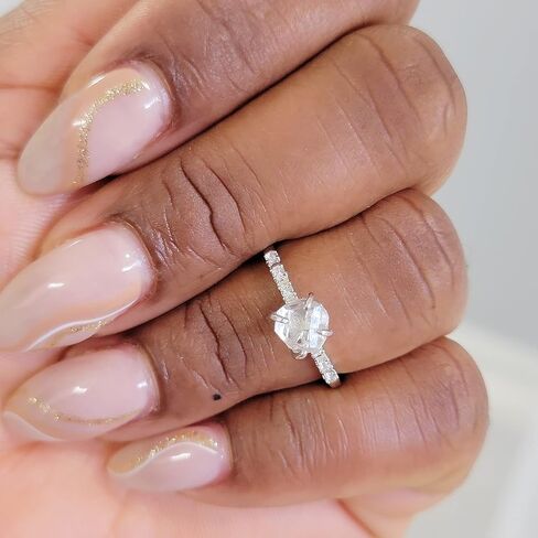 حقيقية من Herkimer Diamond Dainty Ring أبيض الذهب الولادة الولادة هدية لأخته ابنة أخت عيد الميلاد عيد ميلاد مجوهرات uniquelan (Herkimer-Diamond ، 7) in Kuwait
