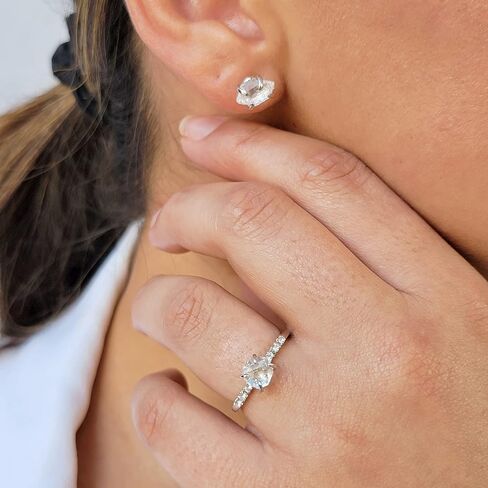 حقيقية من Herkimer Diamond Dainty Ring أبيض الذهب الولادة الولادة هدية لأخته ابنة أخت عيد الميلاد عيد ميلاد مجوهرات uniquelan (Herkimer-Diamond ، 7) in Kuwait