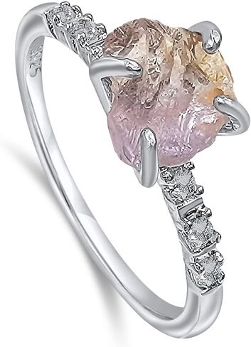 حقيقية من Herkimer Diamond Dainty Ring أبيض الذهب الولادة الولادة هدية لأخته ابنة أخت عيد الميلاد عيد ميلاد مجوهرات uniquelan (Herkimer-Diamond ، 7) in Kuwait