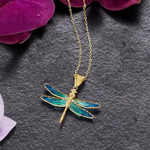 Ross-Simons Italian Blue Enamel and 18kt Yellow Gold Dragonfly Pendant Necklace in Saudi Arabia