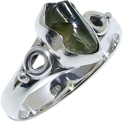 حلقة Moldavite الطبيعية الخام 925 الجنيه الاسترليني الفضة المجوهرات المصنوعة يدويًا مع حلقات مصنوعة من الأحجار الكريمة المصنوعة يدويًا (6) in Kuwait