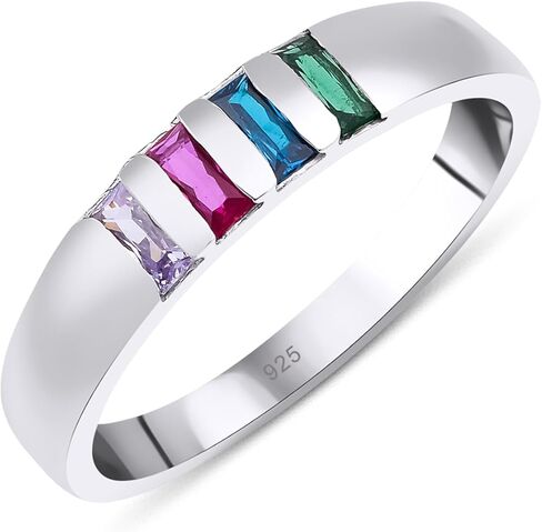 1-6 Baguette Baguette Birthstones خاتم فريد من نوعه ، هدية الحد الأدنى ، خاتم الأسرة المصنوع يدويًا ، حلقة مخصصة للذهب الفضي ، هدية مخصصة ، هدية يوم الأم ، الذهب 14K و 925 كيلو فضي in Kuwait