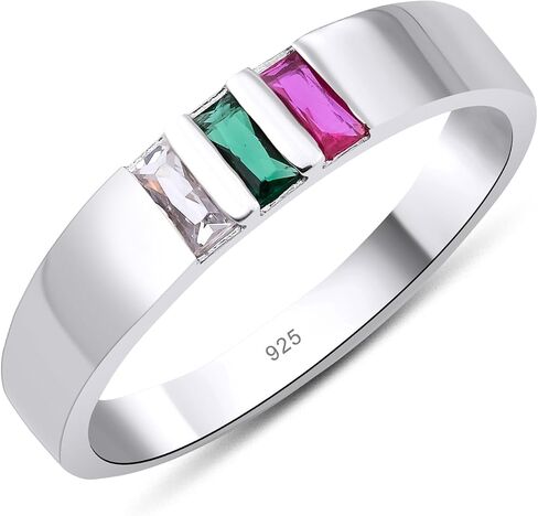 1-6 Baguette Baguette Birthstones خاتم فريد من نوعه ، هدية الحد الأدنى ، خاتم الأسرة المصنوع يدويًا ، حلقة مخصصة للذهب الفضي ، هدية مخصصة ، هدية يوم الأم ، الذهب 14K و 925 كيلو فضي in Kuwait