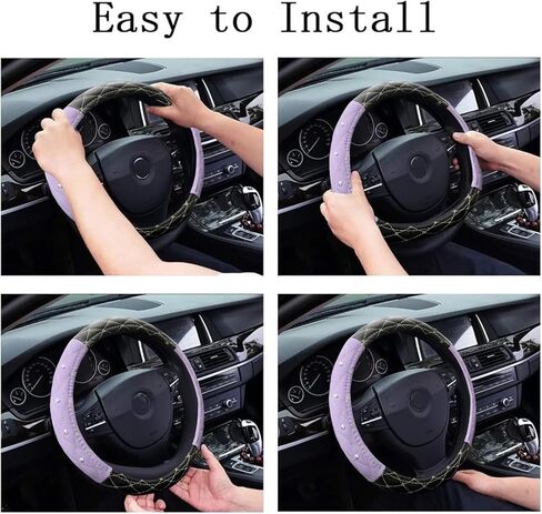 Leather Steering Wheel Cover, Breathable Anti-Slip Black White Universal Fit 14" 1/2-15" Car Wheel Protector for Women Girl Fit Suvs,Vans,Sedans,Car,Trucks (Black) in Kuwait