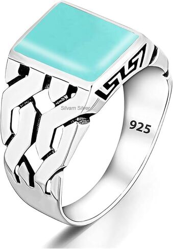 Sunstone Solid 925 Sterling Silver Rectangle Shape Gemstone Men Signet Rings, Beautiful Handcrafted Anniversary, Christmas Gift for Fathers, Son, Boyfriend, Friend (US Ring size 10) in Saudi Arabia