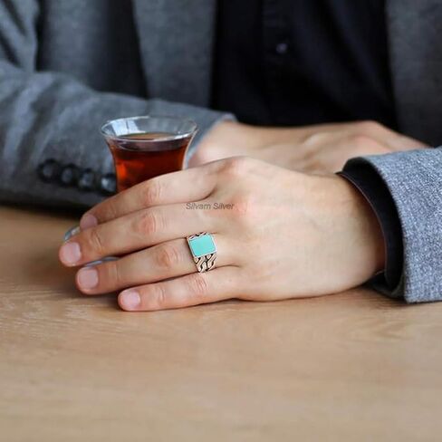 Sunstone Solid 925 Sterling Silver Rectangle Shape Gemstone Men Signet Rings, Beautiful Handcrafted Anniversary, Christmas Gift for Fathers, Son, Boyfriend, Friend (US Ring size 10) in Saudi Arabia