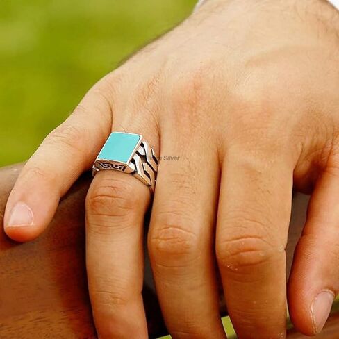 Sunstone Solid 925 Sterling Silver Rectangle Shape Gemstone Men Signet Rings, Beautiful Handcrafted Anniversary, Christmas Gift for Fathers, Son, Boyfriend, Friend (US Ring size 10) in Saudi Arabia