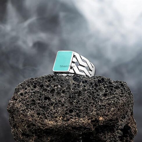 Sunstone Solid 925 Sterling Silver Rectangle Shape Gemstone Men Signet Rings, Beautiful Handcrafted Anniversary, Christmas Gift for Fathers, Son, Boyfriend, Friend (US Ring size 10) in Saudi Arabia
