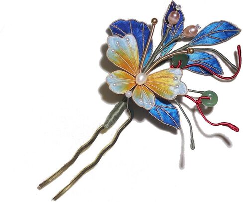 handmade Velvet Flower Butterfly Hairfork Ronghua Chinese Hanfu style Hair pin 1pcs in Saudi Arabia