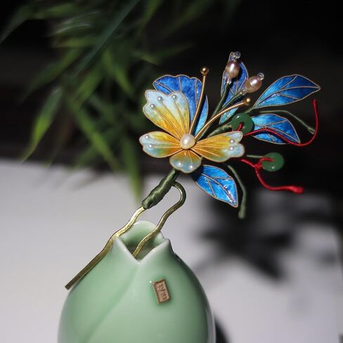 handmade Velvet Flower Butterfly Hairfork Ronghua Chinese Hanfu style Hair pin 1pcs in Saudi Arabia