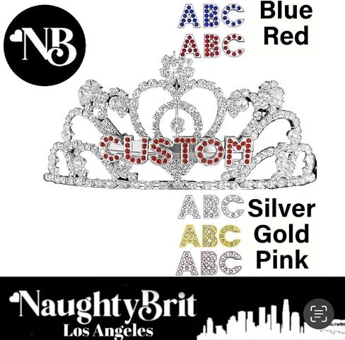 Naughtybrit Silver Custom Text Tiara | اقتباس مخصص Tiara Custom Tiara Personalized Tiara عيد ميلاد Tiara Bachelorette Tiara مع اسم تاج شخصي. in Saudi Arabia