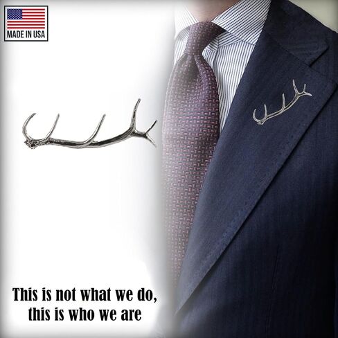 Elk Antler Pin, M004, 2 Inches, Pewter, Handmade in the USA, Realistic, Wapiti Antler Shed, Metal, Hat Pin, Lapel Pin, Brooch, Gift, Over 3100 Wildlife Designs. in Saudi Arabia