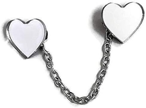 Silver Mirror Heart Sweater Clip, Silver Laser Cut Heart Shaped Cardigan Clips, 4" or 6" Chain in Saudi Arabia