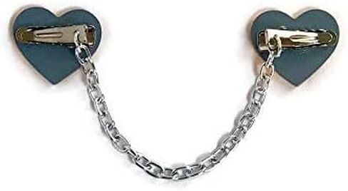 Silver Mirror Heart Sweater Clip, Silver Laser Cut Heart Shaped Cardigan Clips, 4" or 6" Chain in Saudi Arabia