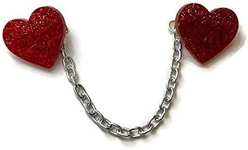 Red Heart Sweater or Cardigan Clip, Red Glitter Acrylic Hearts Sweater Guards, 4" or 6" chain in Saudi Arabia