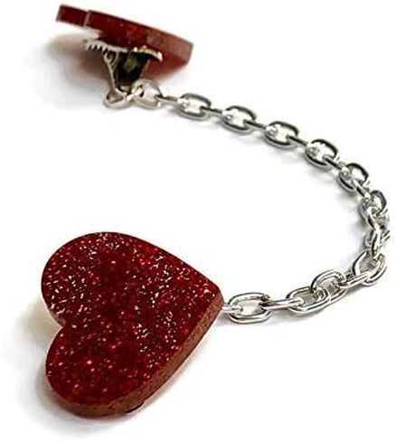 Red Heart Sweater or Cardigan Clip, Red Glitter Acrylic Hearts Sweater Guards, 4" or 6" chain in Saudi Arabia