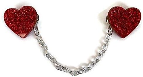 Red Heart Sweater or Cardigan Clip, Red Glitter Acrylic Hearts Sweater Guards, 4" or 6" chain in Saudi Arabia