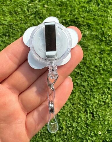 Cute Flower Badge Reel Pastel Badge Reel Nurse Badge Holder Retractable Badge Reel Work Badge Acrylic Badge reel (Purple, Belt Clip) in Saudi Arabia