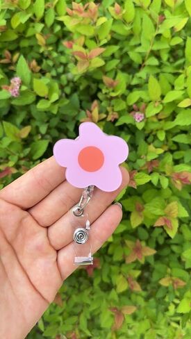 Cute Flower Badge Reel Pastel Badge Reel Nurse Badge Holder Retractable Badge Reel Work Badge Acrylic Badge reel (Purple, Belt Clip) in Saudi Arabia