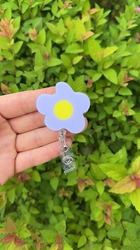 Cute Flower Badge Reel Pastel Badge Reel Nurse Badge Holder Retractable Badge Reel Work Badge Acrylic Badge reel (Purple, Belt Clip) in Saudi Arabia