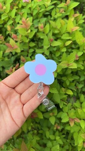 Cute Flower Badge Reel Pastel Badge Reel Nurse Badge Holder Retractable Badge Reel Work Badge Acrylic Badge reel (Purple, Belt Clip) in Saudi Arabia