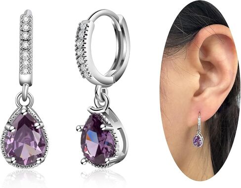 Silver Amethyst Earrings Purple Teardrop Earrings February Birthstone Earrings Amethyst Hoop Earrings for Women Trendy in Saudi Arabia