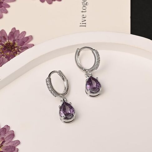 Silver Amethyst Earrings Purple Teardrop Earrings February Birthstone Earrings Amethyst Hoop Earrings for Women Trendy in Saudi Arabia