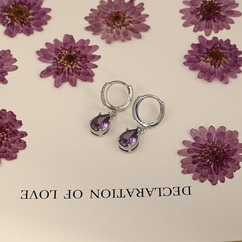 Silver Amethyst Earrings Purple Teardrop Earrings February Birthstone Earrings Amethyst Hoop Earrings for Women Trendy in Saudi Arabia