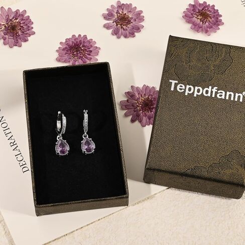 Silver Amethyst Earrings Purple Teardrop Earrings February Birthstone Earrings Amethyst Hoop Earrings for Women Trendy in Saudi Arabia