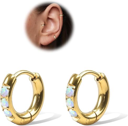 4Pair 316L Surgical Steel Opal Small Hoop Earrings for Women Hypoallergenic Medical Grade Lightweight Huggie Earring stacks For Cartilage Helix Daith Tragus Lobe Piercing Jewelry in Saudi Arabia