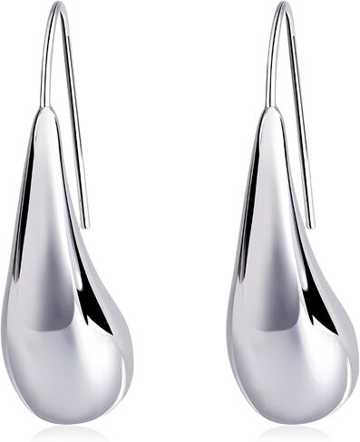Silver Teardrop Pull Through Earrings – Modern Tear Drop Earrings for Women, Silver Minimalist Tear Drop Jewelry for All Occasions in Saudi Arabia