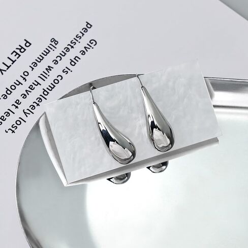 Silver Teardrop Pull Through Earrings – Modern Tear Drop Earrings for Women, Silver Minimalist Tear Drop Jewelry for All Occasions in Saudi Arabia